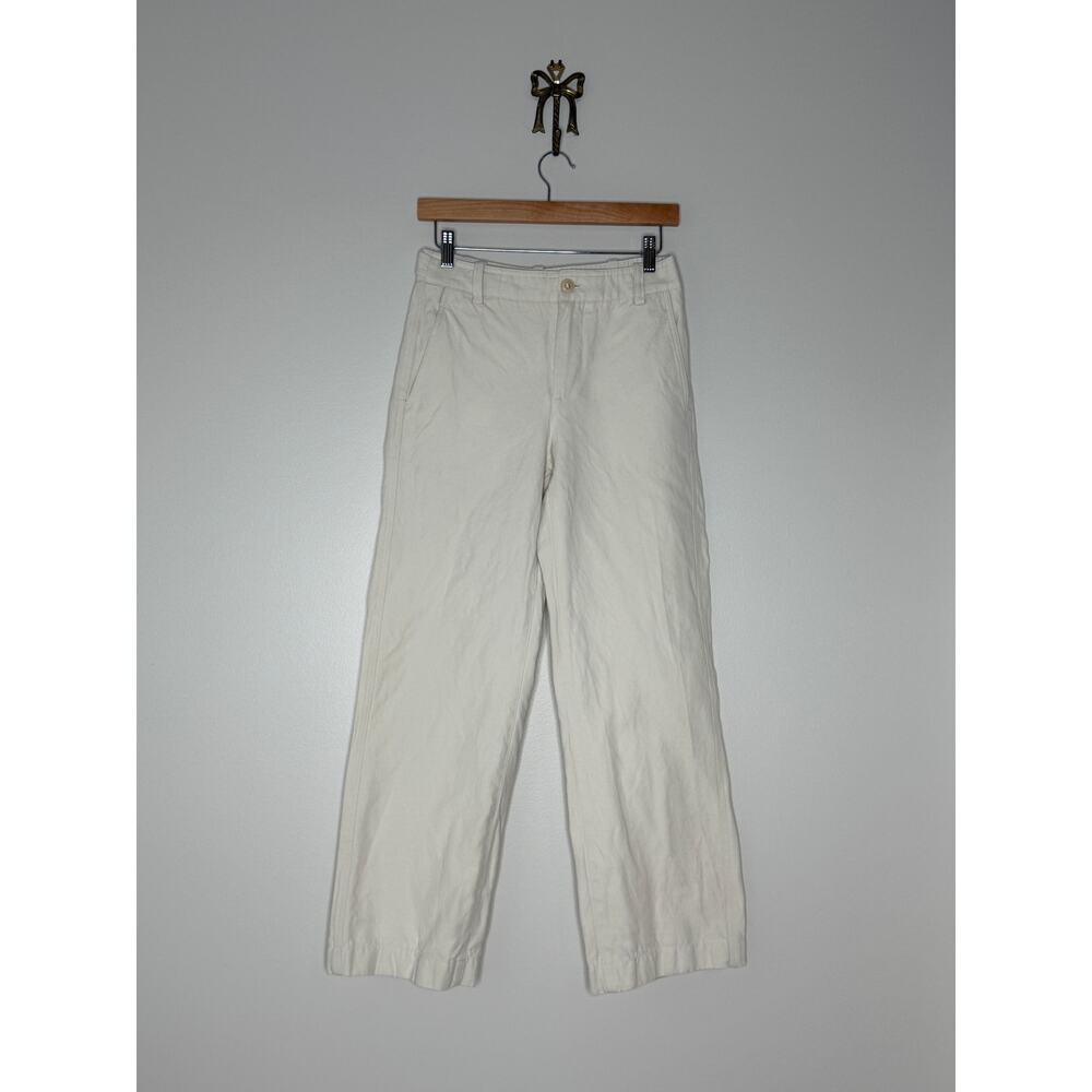 Vince Women's Off-White Cream Neutral Linen Cotton Wide Leg Ankle Jeans Pants 4